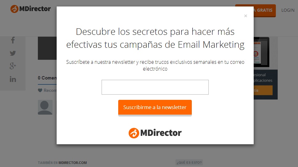 Pop up que emerge hacia el final de post para conseguir leads sin molestar al usuario