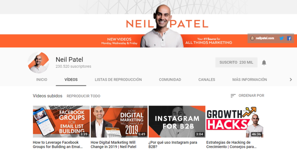 Canal líder marketing digital Neil Patel