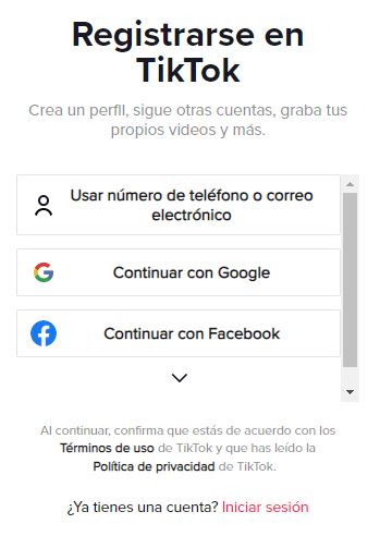 Crear cuenta TikTok
